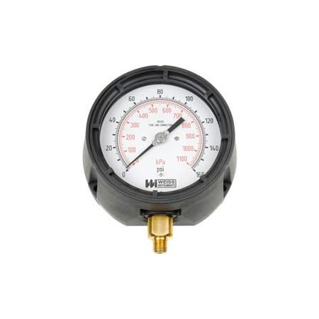 Weiss Instruments 4 1/2", 1/4" NPT brass, 0-200 PSI NF4UGY1-200-4L